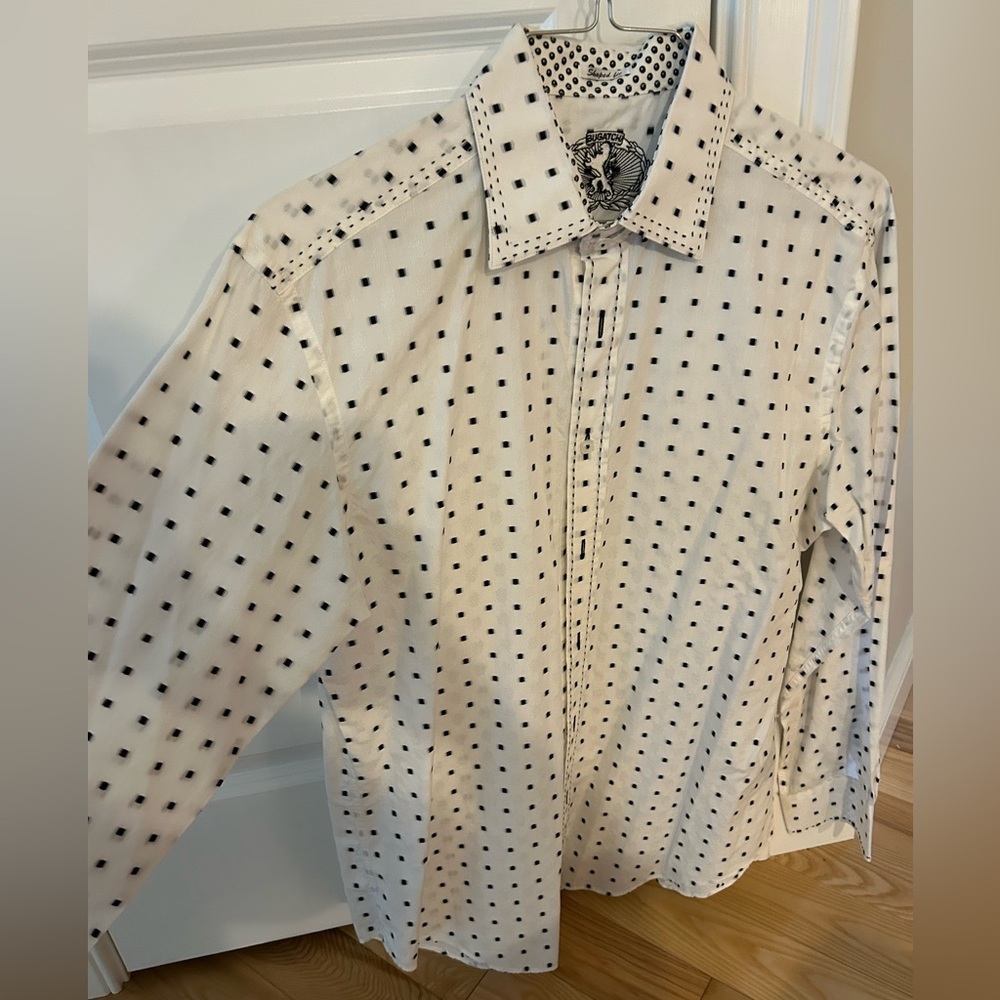 Bugatchi White and Black Polka Dot Shirt